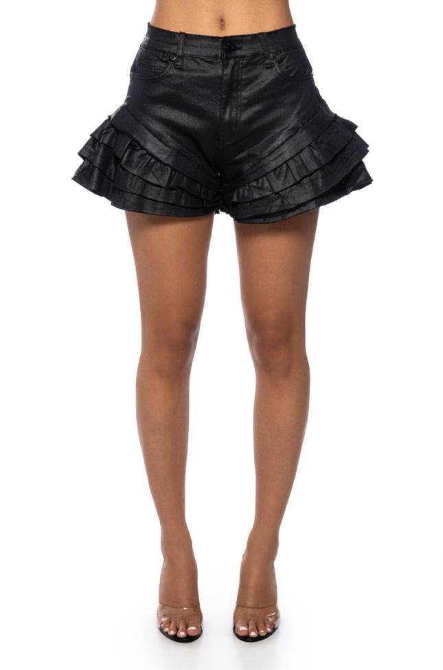 Detail View Bethany Ruffle Mini Faux Leather Short