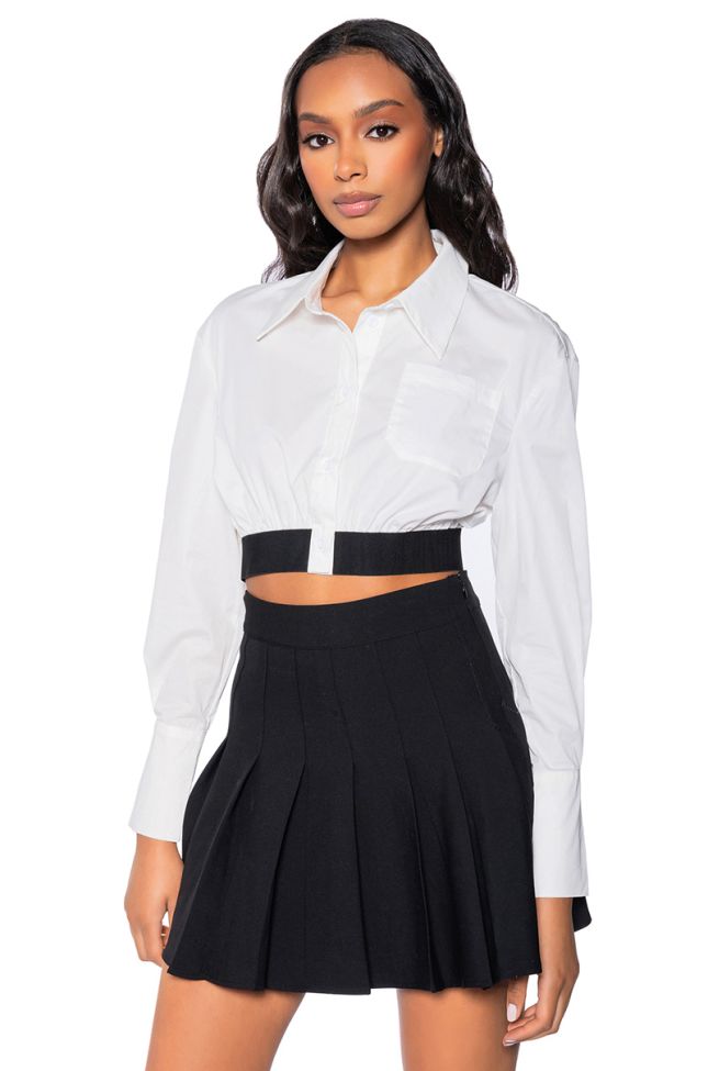 Front View Bianca Cropped Poplin Button Down