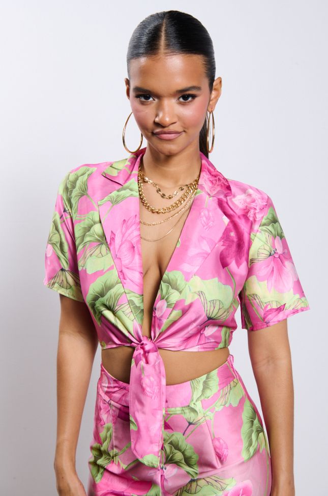 Front View Catch Me In Miami Printed Satin Shirt