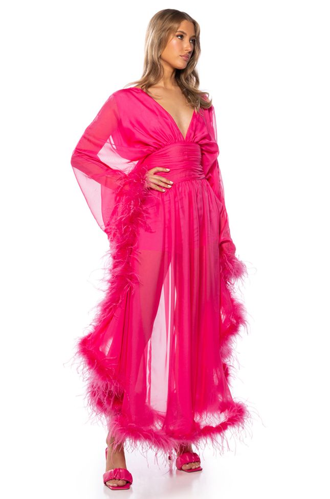 Front View Clementine Feather Trim Maxi Dress