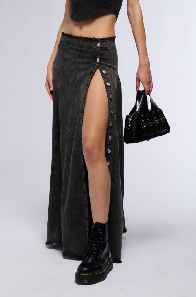Front View Come To Me Denim Maxi Skirt