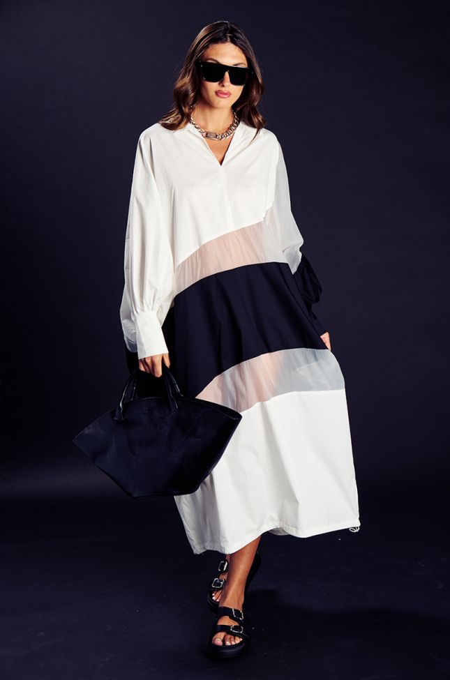 Front View Day And Night Colorblocked Midi Dress