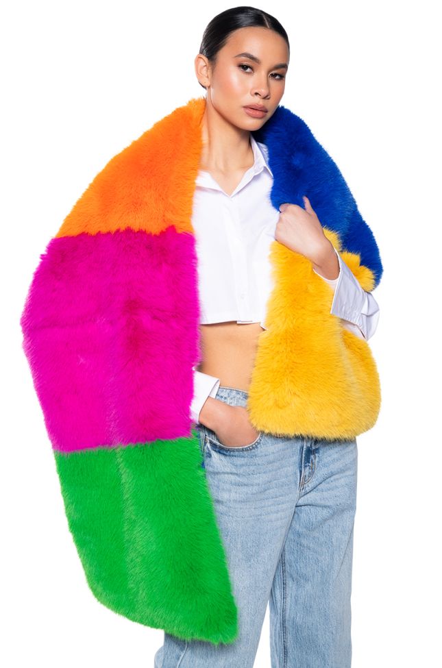 Front View Day Off Multi Color Fur Scarf