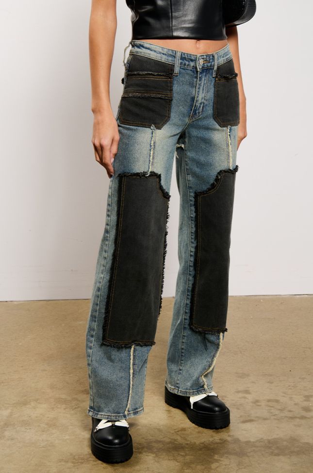 Front View Deep In The Bottom Distressed Denim Pant