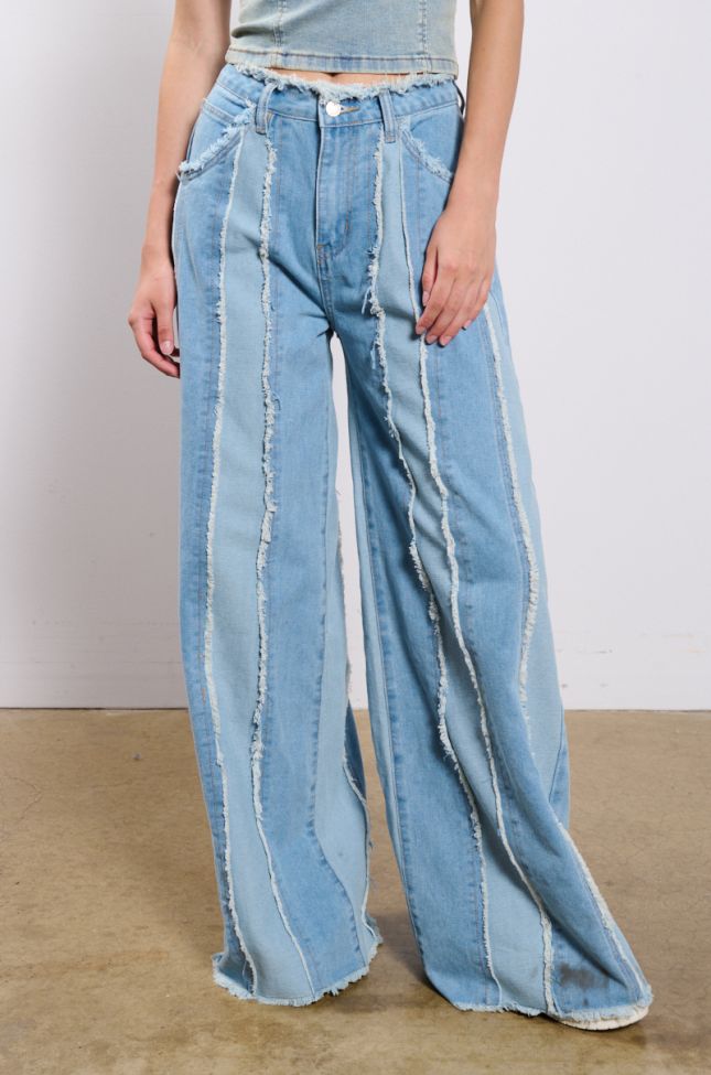 Front View Dont Need To Sleep Distressed Wide Leg Denim Pant