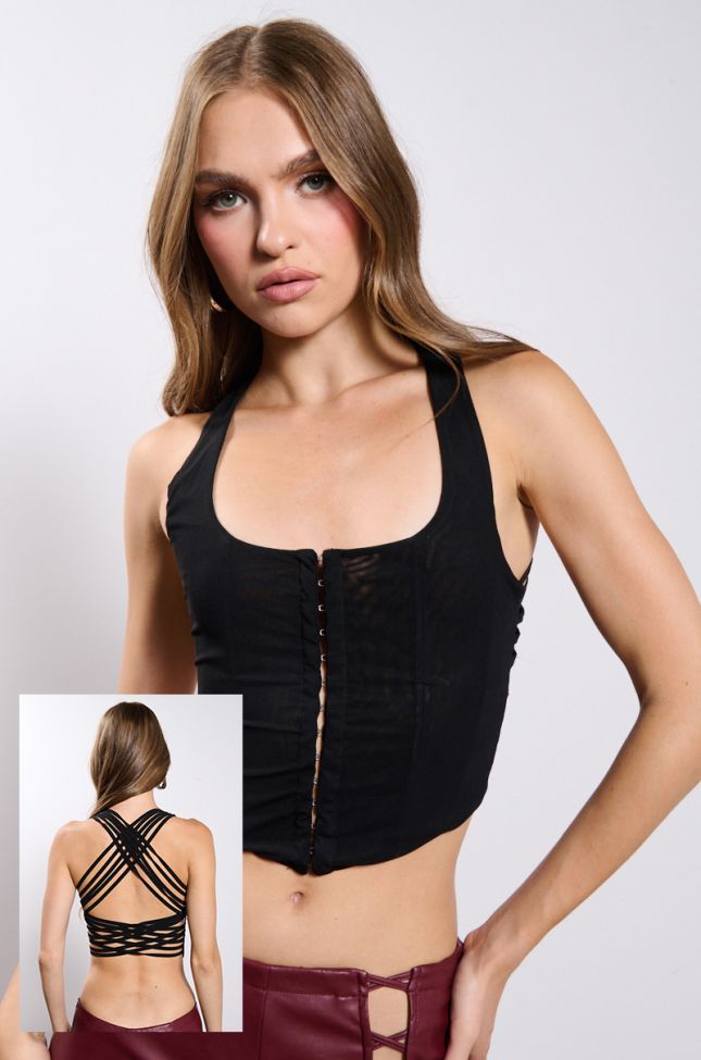 Extra View Double Mesh Exposed Back Corset In Black