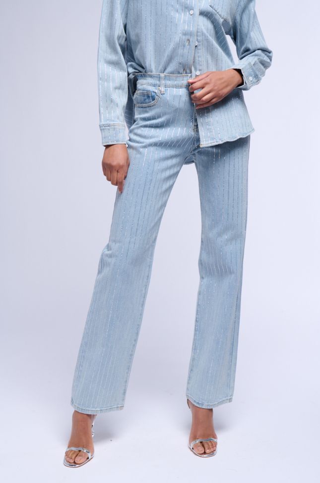 Front View Effortless Glam Rhinestone Stripe Relaxed Fit Jean