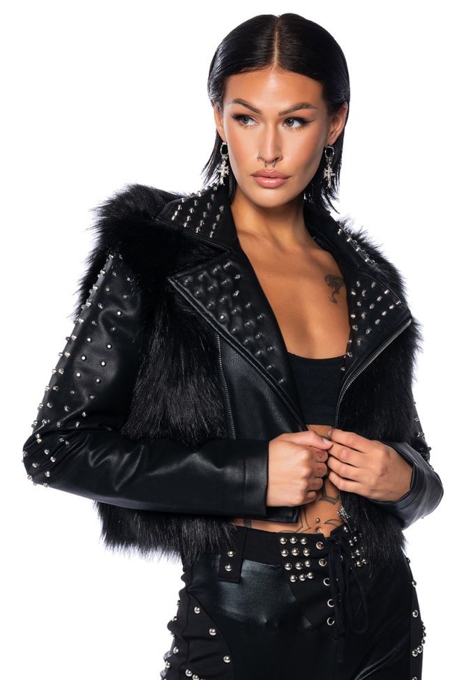 Side View Emms Studded Faux Fur Jacket