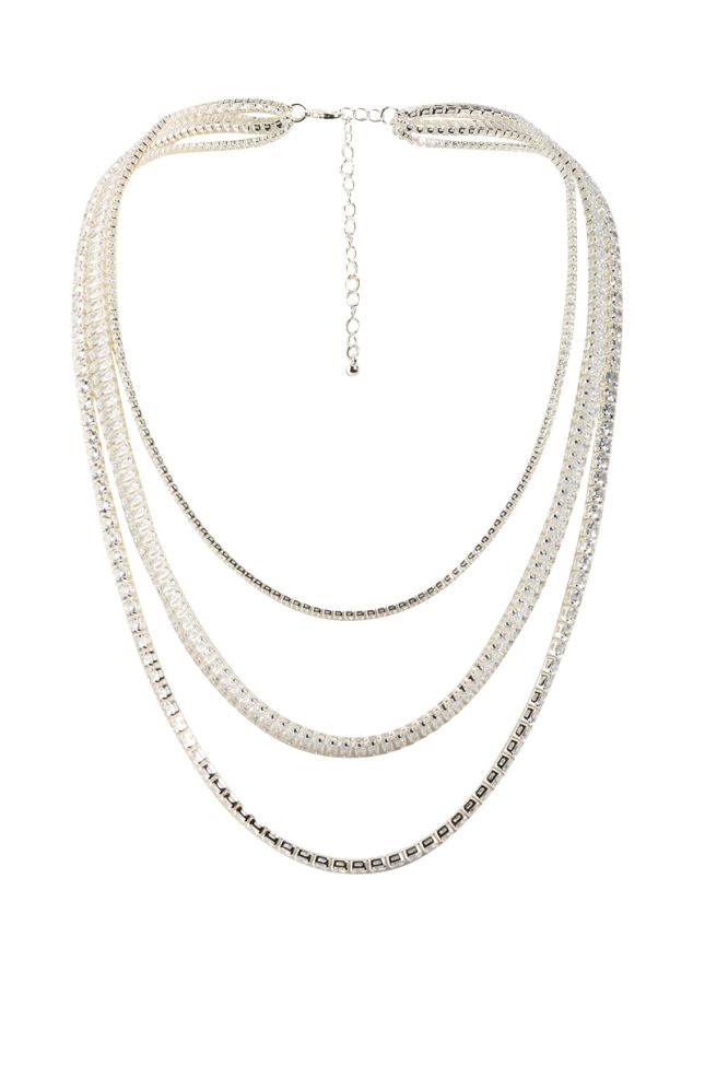 Side View Essential Bling Layered Necklace In Silver