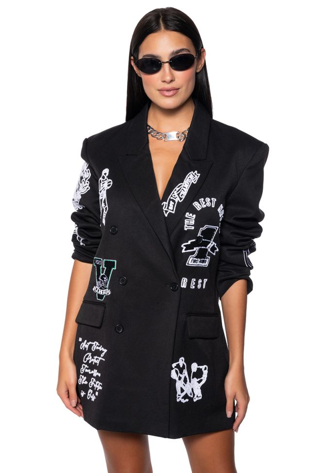 Extra View First Row Casual Embroidered Blazer With Patches