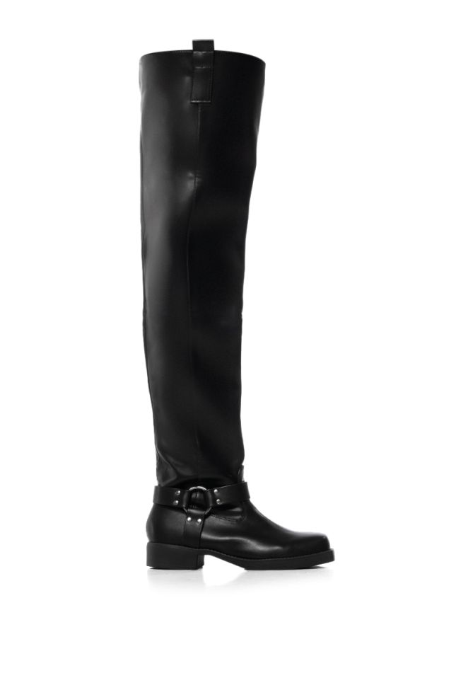 Side View Free Rider Thigh High Riding Boot In Black
