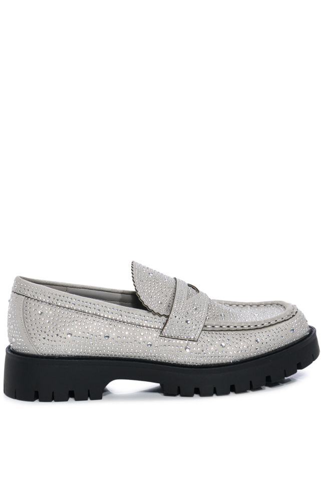 Side View Gently Embellished Loafer In Silver