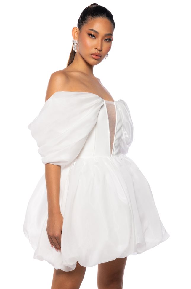 Side View Gia Off The Shoulder Puff Sleeve Mini Dress