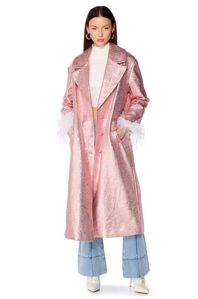 Front View Glitter Luxe Trench In Pink