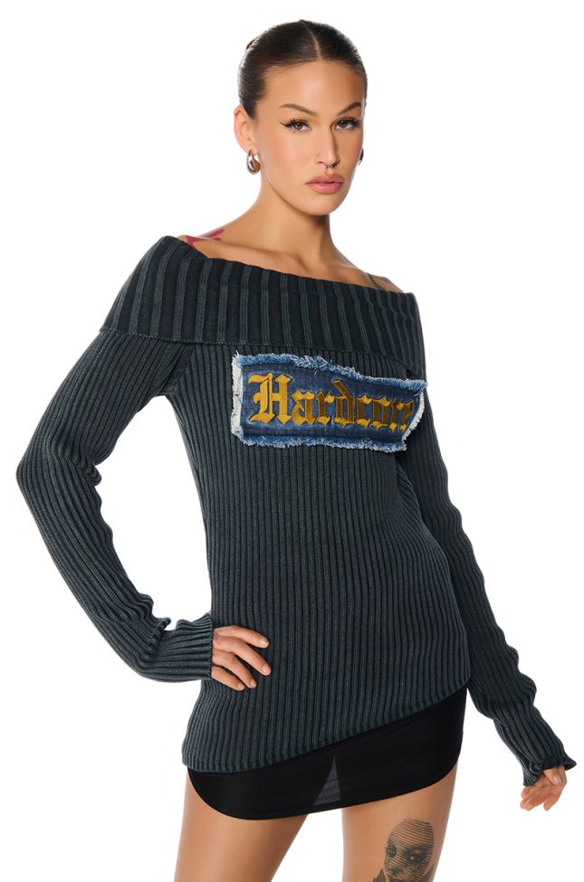 Front View Harddcore Distressed Rib Sweater