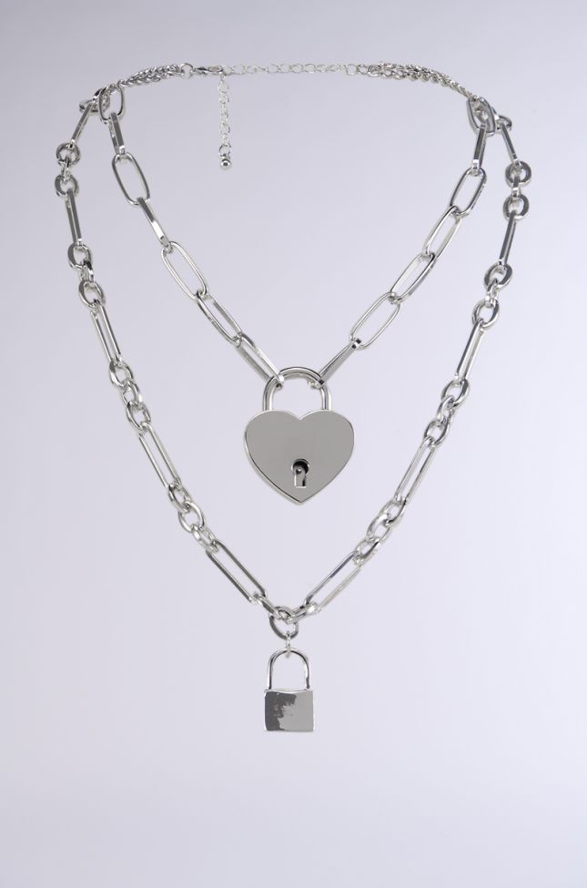 Side View Heart On Lock Necklace Set