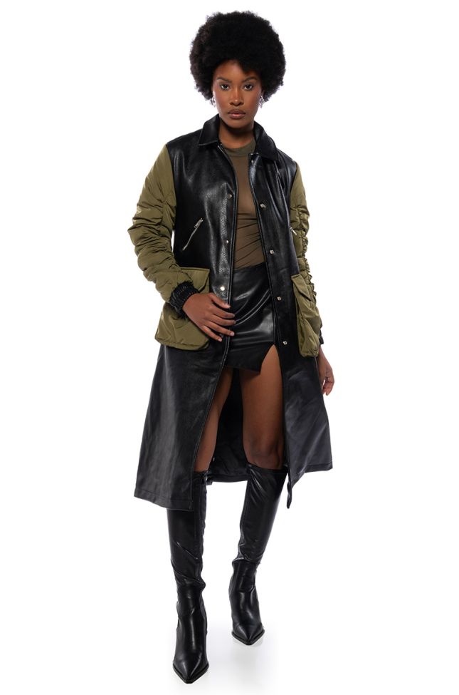 Front View Hybrid Moto Pleather Trench