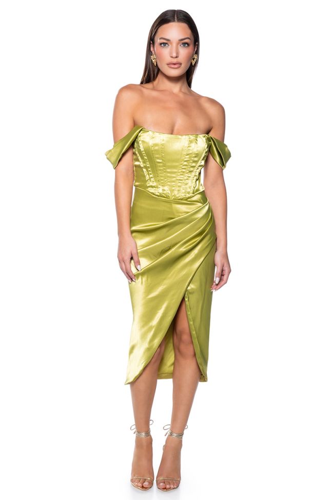 Front View Impressed By Me Satin Midi Dress