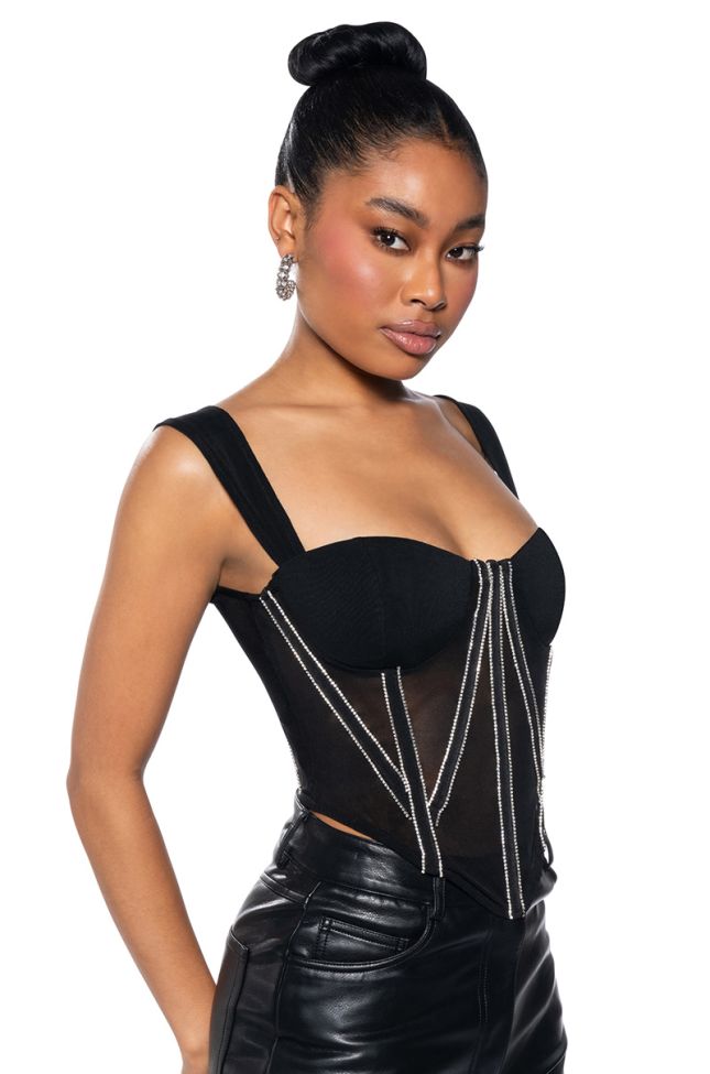 Side View Intimate Business Rhinestone Embellished Corset Top