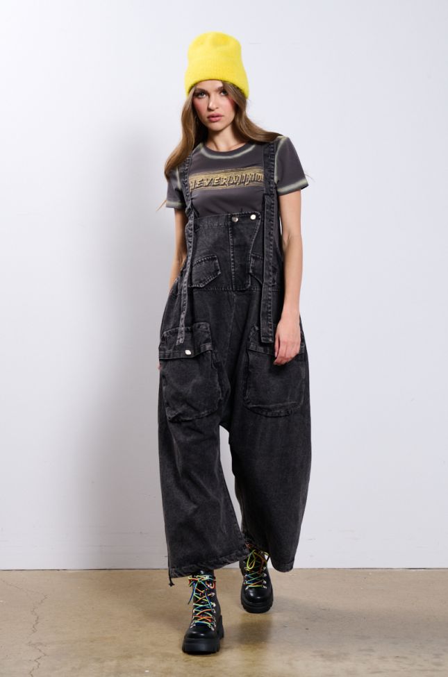 Front View Just Like That Baggy Fit Overalls