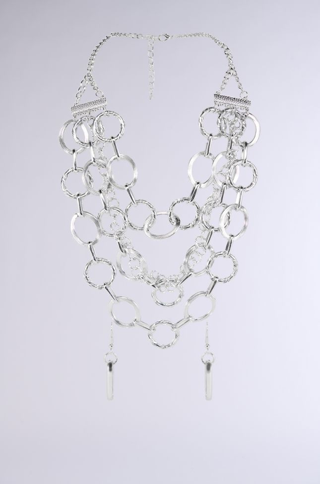 Back View Layered Up Statement Necklace & Earrings