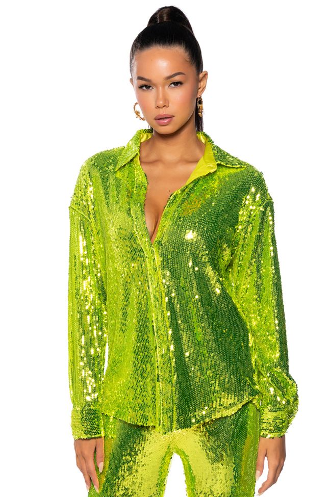 Front View Limeade Dreaming Sequin Shirt