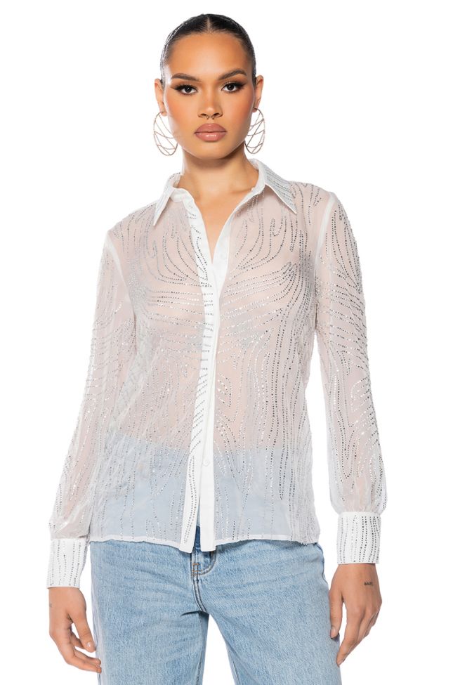Front View Lottie Embellished Chiffon Button Down