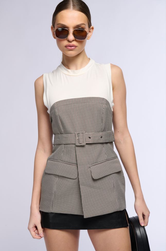 Front View Mary Ann Sleeveless Belted Blouse