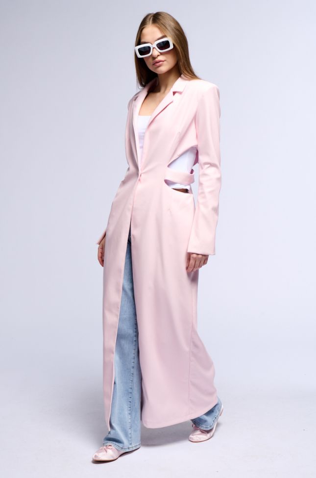 Extra View More Life Pink Cut Out Faux Leather Trench