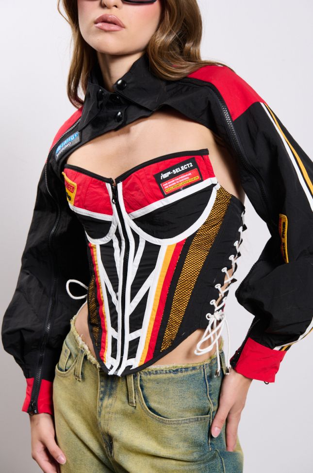 Side View Need For Speed Zip Up Front Corset Top