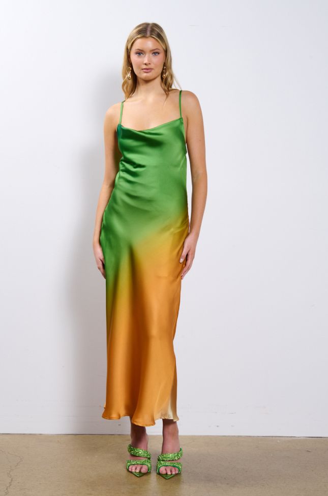 Front View Not Going Anywhere Satin Midi Dress
