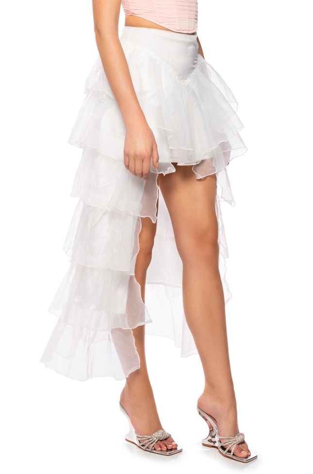 Front View Once Upon A Dream Ruffle Maxi Skirt In White