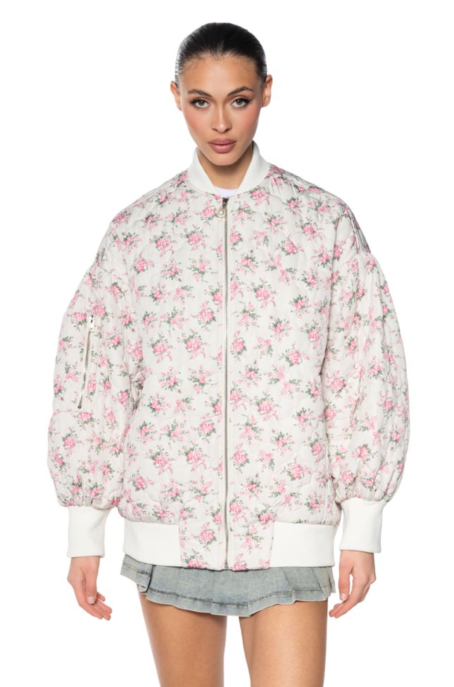 Front View Palace Drive Floral Oversized Bomber