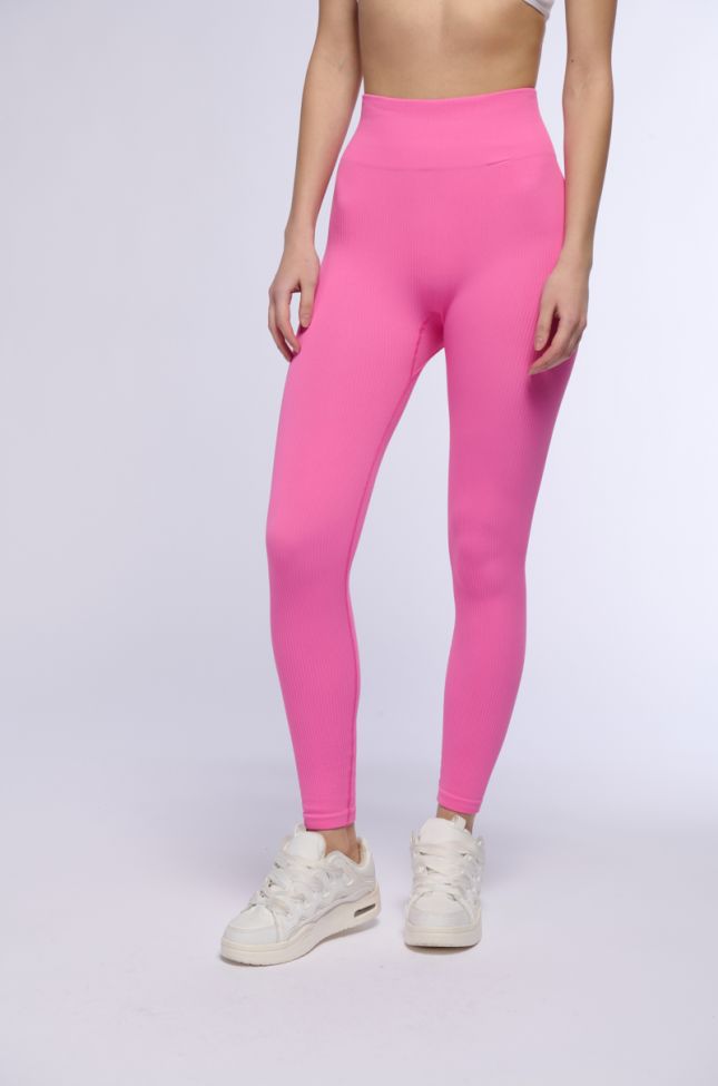 Front View Paxton Ribbed Legging In Pink