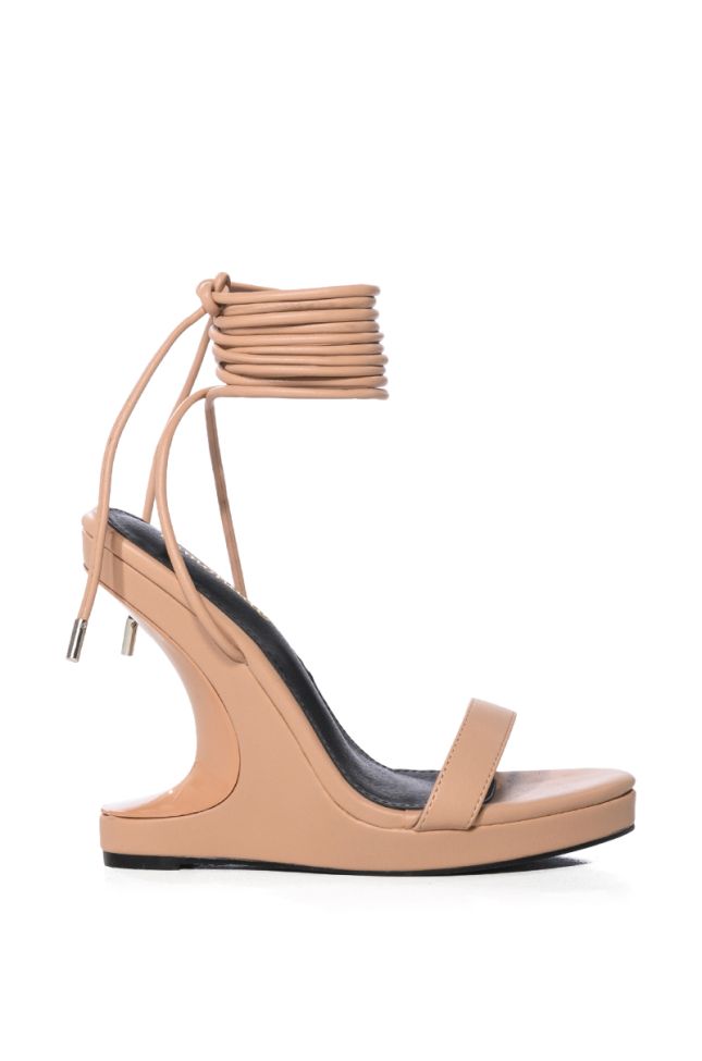 Back View Raven Nude Wedge Inverse Heel Strappy Sandal