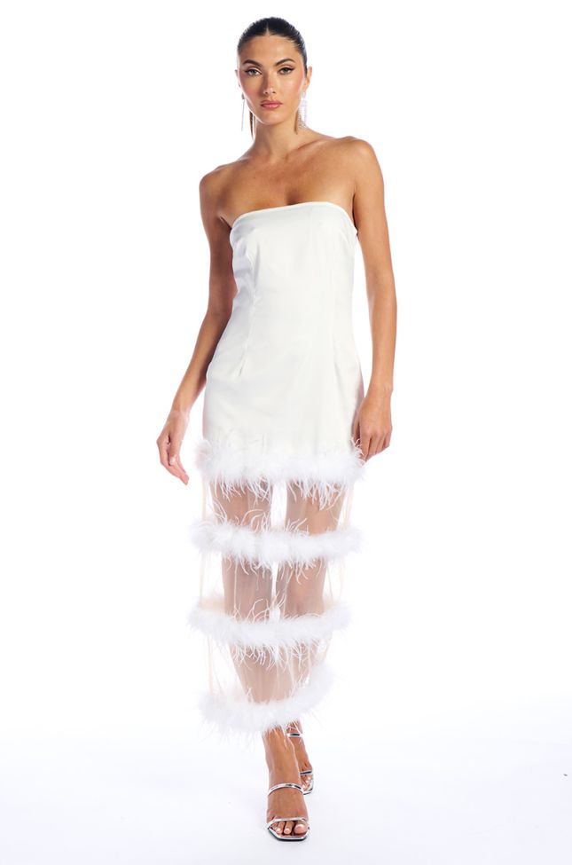 Front View Ready To Party Feather Cut Out Midi Dress