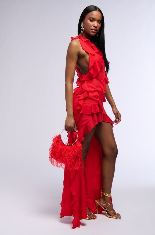 Back View Ready To Party Ruffled High Low Mini Dress