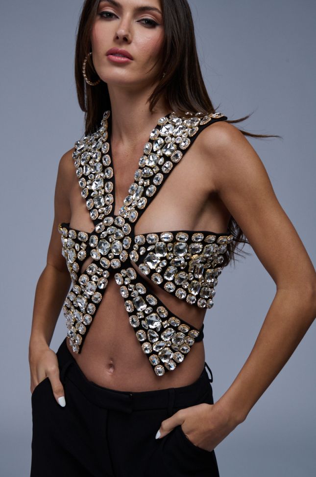 Front View Rhinestone Encrusted Dramatic Top