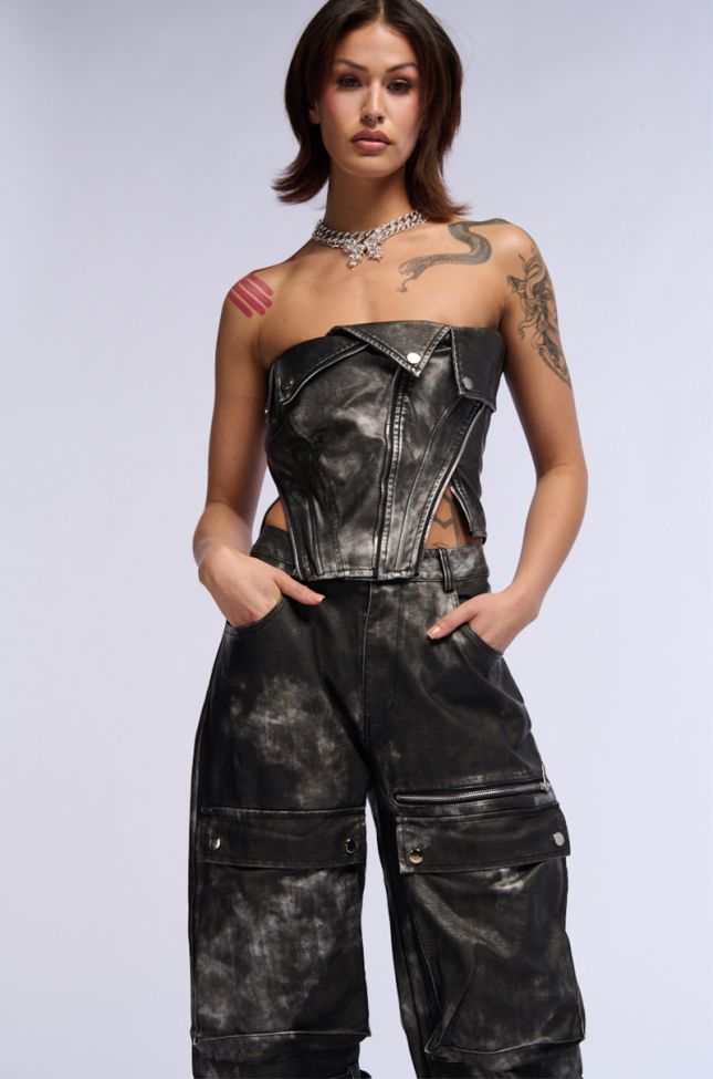 Side View Rory Distressed Faux Leather Corset