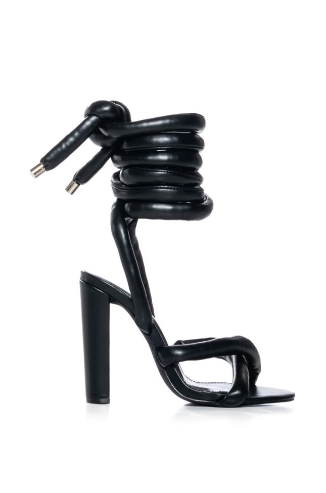 Back View Royale Padded Lace Up Sandal In Black