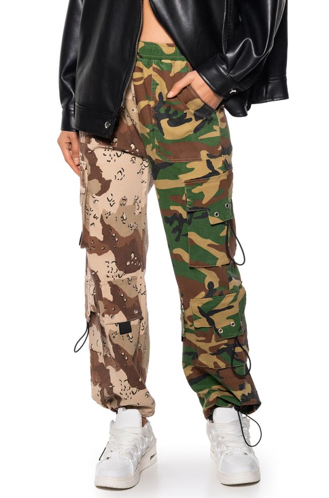 Front View Ryann Camo Color Blocked Cargo Pant