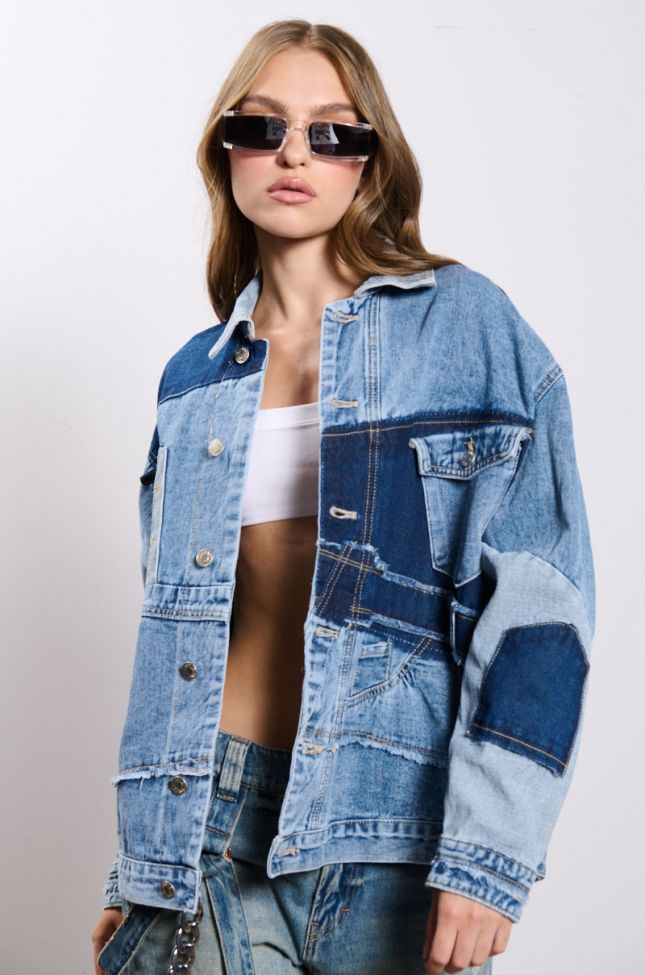 Front View Scattered Patchwork Oversized Denim