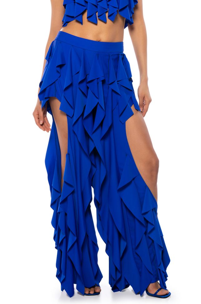 Side View Serenity Ruffled Pant In Blue