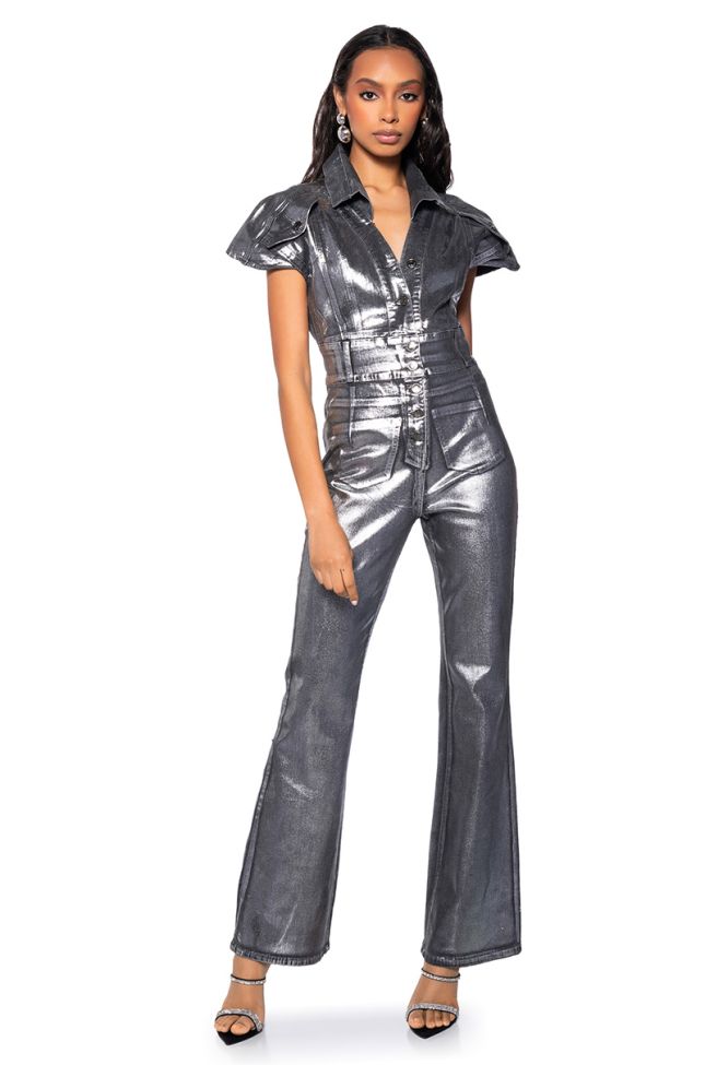 Front View Shes All That Metallic Jumpsuit