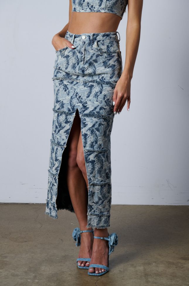 Full View Soleil Distressed Denim Maxi Skirt