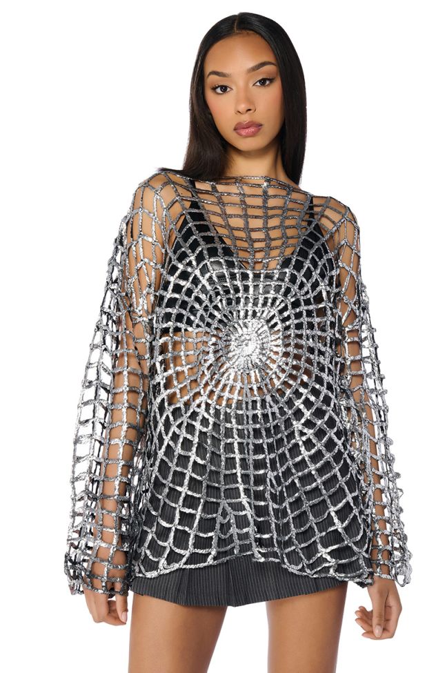Front View Spider Web Gilded Metallic Sweater