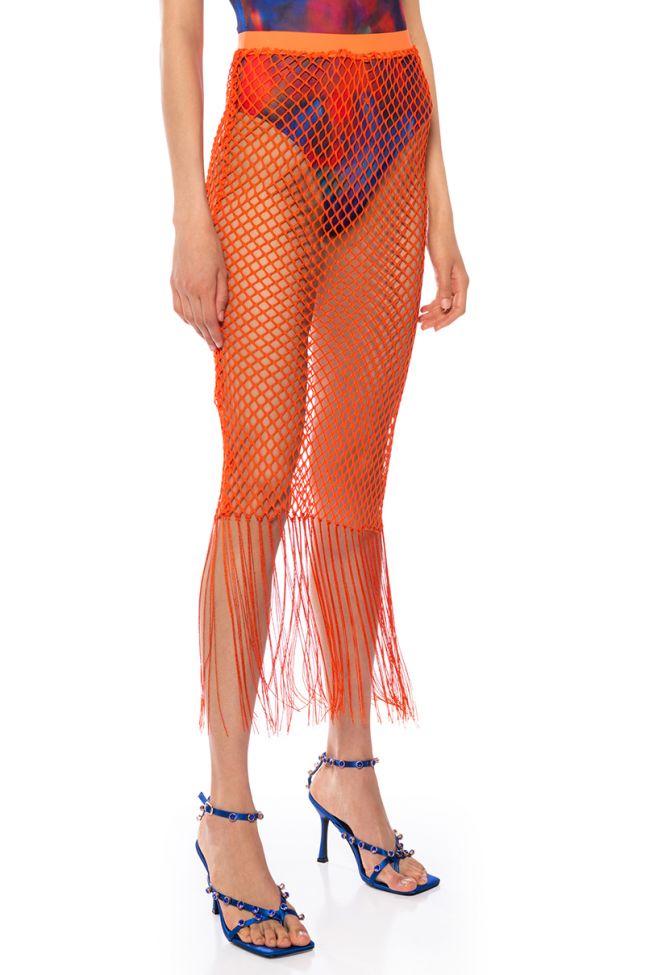 Back View Spin Me Out Of Control Fringe Net Midi Skirt