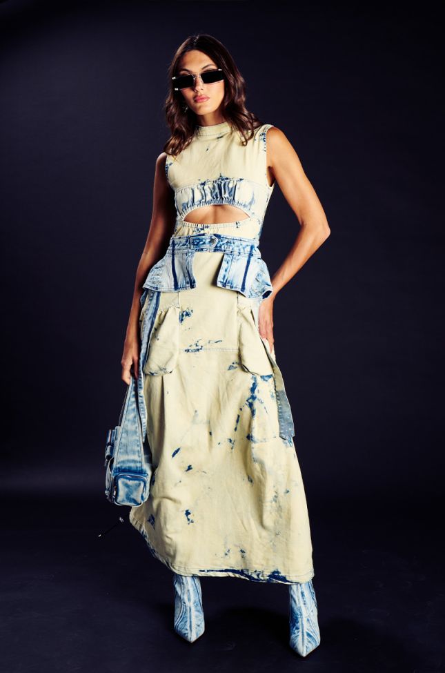 Front View Street Style Acid Wash Maxi Dress