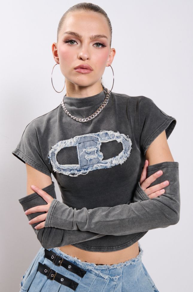 Front View Streetwear Bae Cut Out Mineral Wash Top