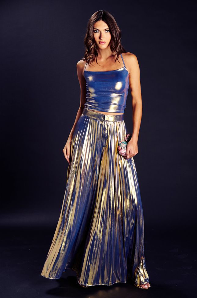 Extra View Sweet But Savage Pleated Metallic Palazzo Pant